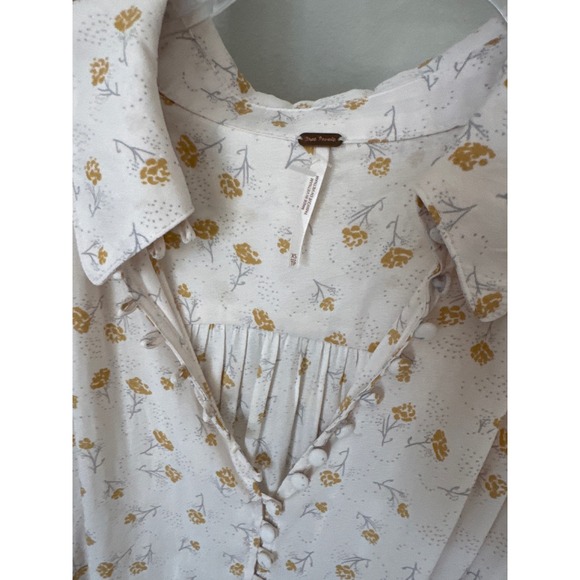 Free People Modern Muse floral tie-neck button-down blouse in cream/yellow‎ XS - Picture 5 of 10